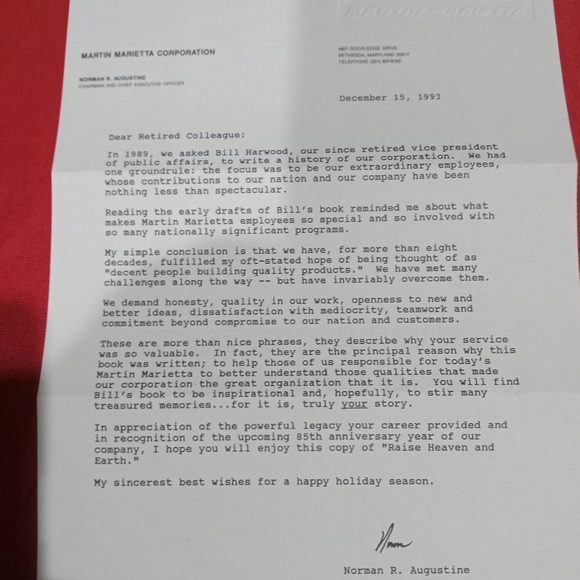 Raise Heaven and Earth, Martin Marietta History HB with Letter - Picture 3 of 3